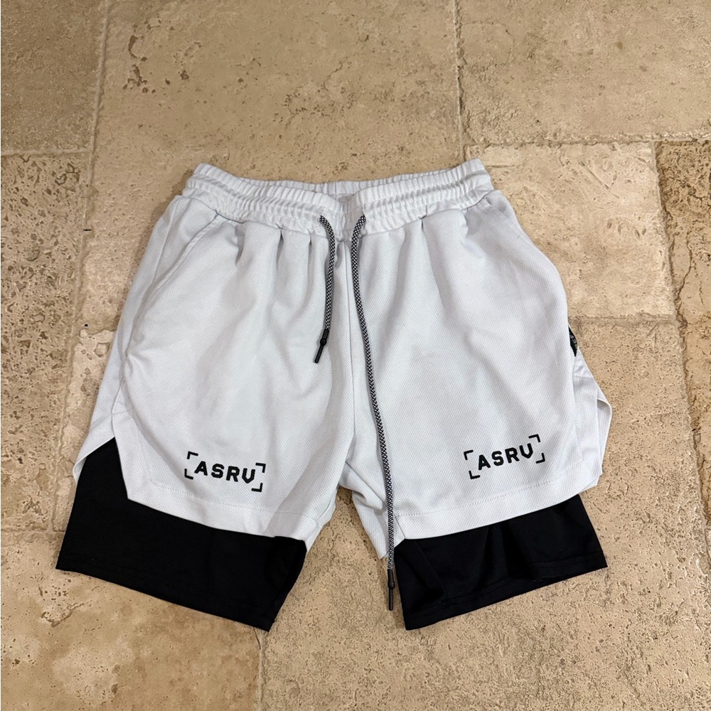 ASRV White and Black Athletic Shorts